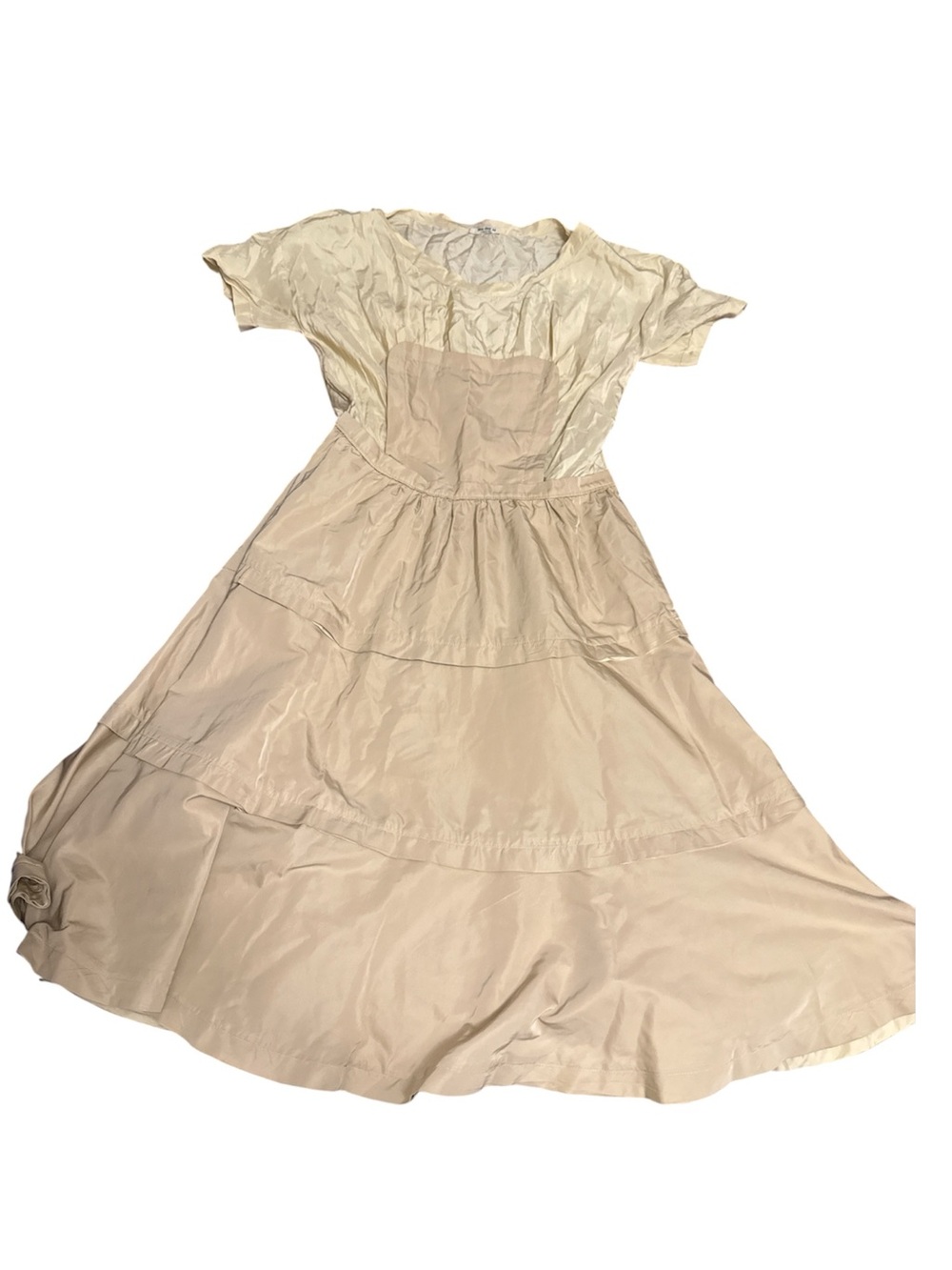 Miu Miu Cream and Beige Tiered Short-Sleeve Midi Dress